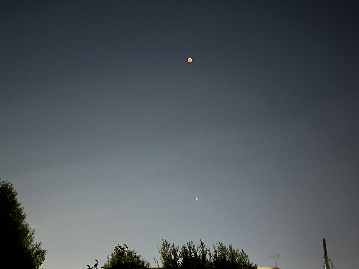 ReginaRed's tweet photo. Unfortunately that’s the best one can do with an iPhone but it’s at least recognizable that there is a total eclipse of the moon  🌙 going on 😍 in finest weather with not a cloud in the sky 😊 https://t.co/1zx0VHCwC9