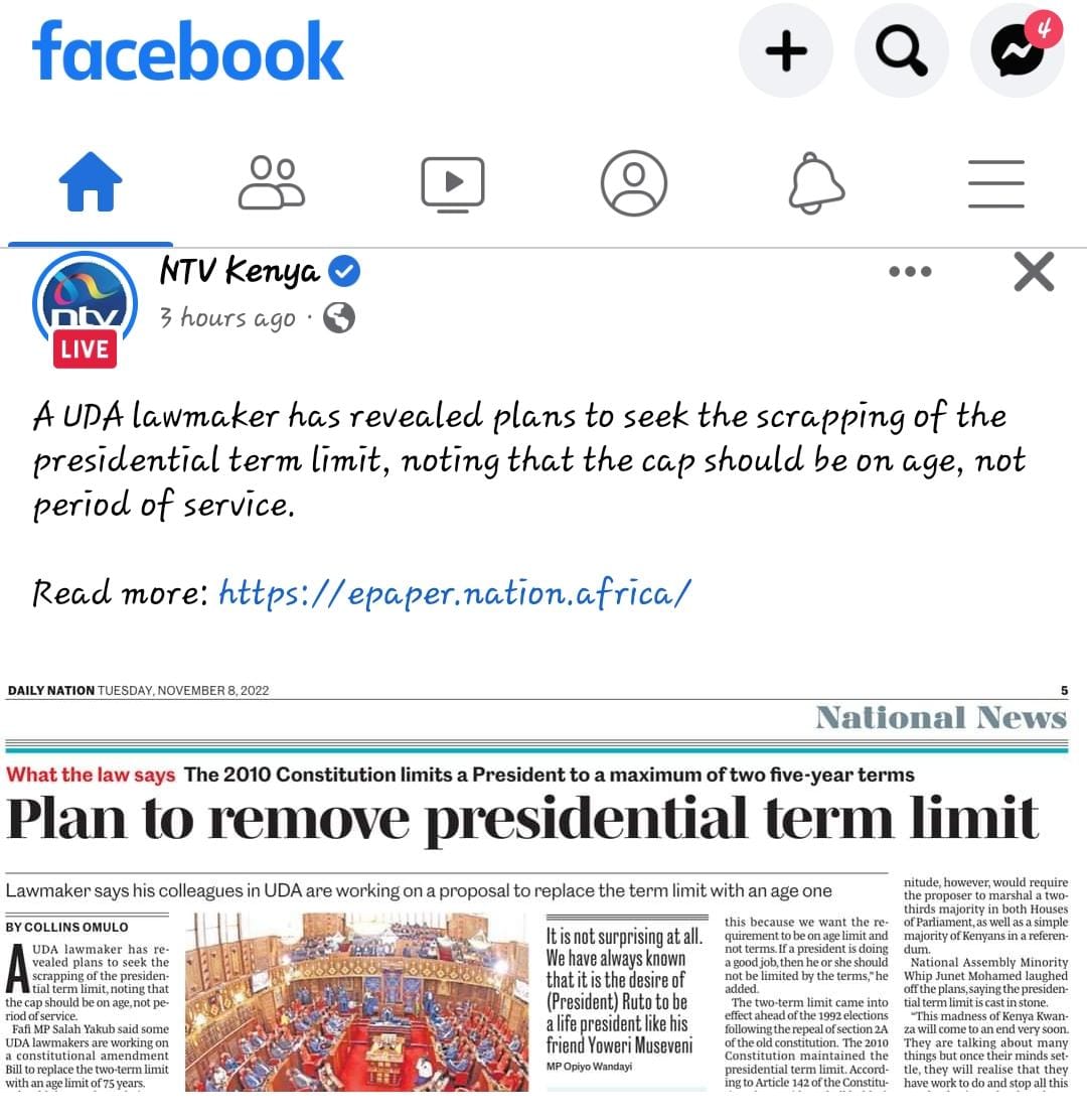 I can see UDA MPS  have plans to scrap the presidential term limit &amp; replace it with age limit of 75 yrs. PRESIDENT Ruto who is 55yrs old has 20 more yrs to rule. Kenyans  adjust your seat belts. It's not even 100 days of KK govt and we are seeing such nonsense nonstop.  
Ababu.