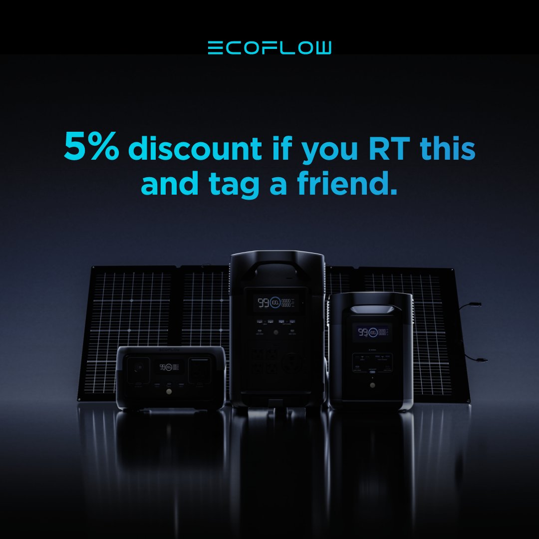 The Black Friday Sale is about to begin (less than a week to go!), and we’re so excited we’re throwing an extra 5% at you. Just Retweet, tag a pal, and that extra 5% will be all yours 😁 
.
.
.
#ecoflow #blackfriday #notjustabattery #poweroutage #power #generator