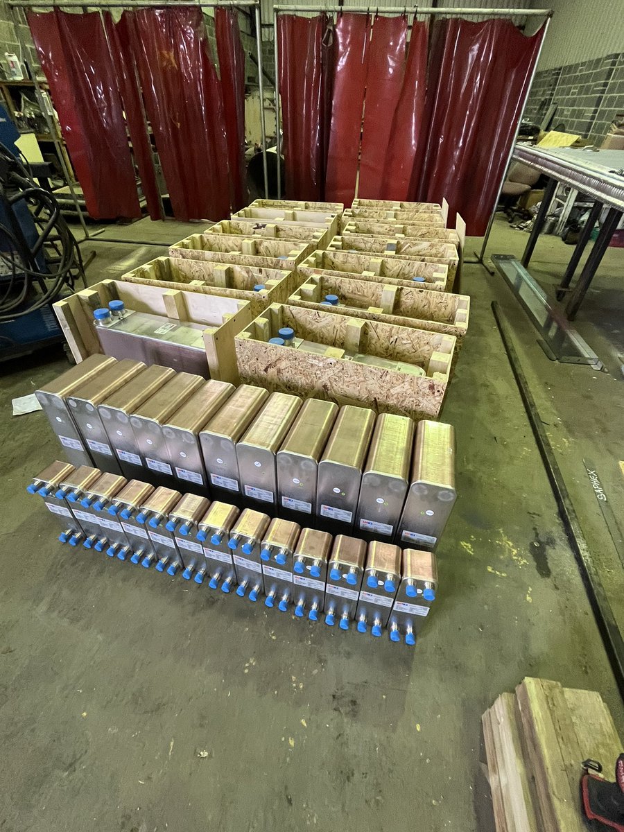 A selection of brazed plate heat exchangers getting packaged ready for delivery.