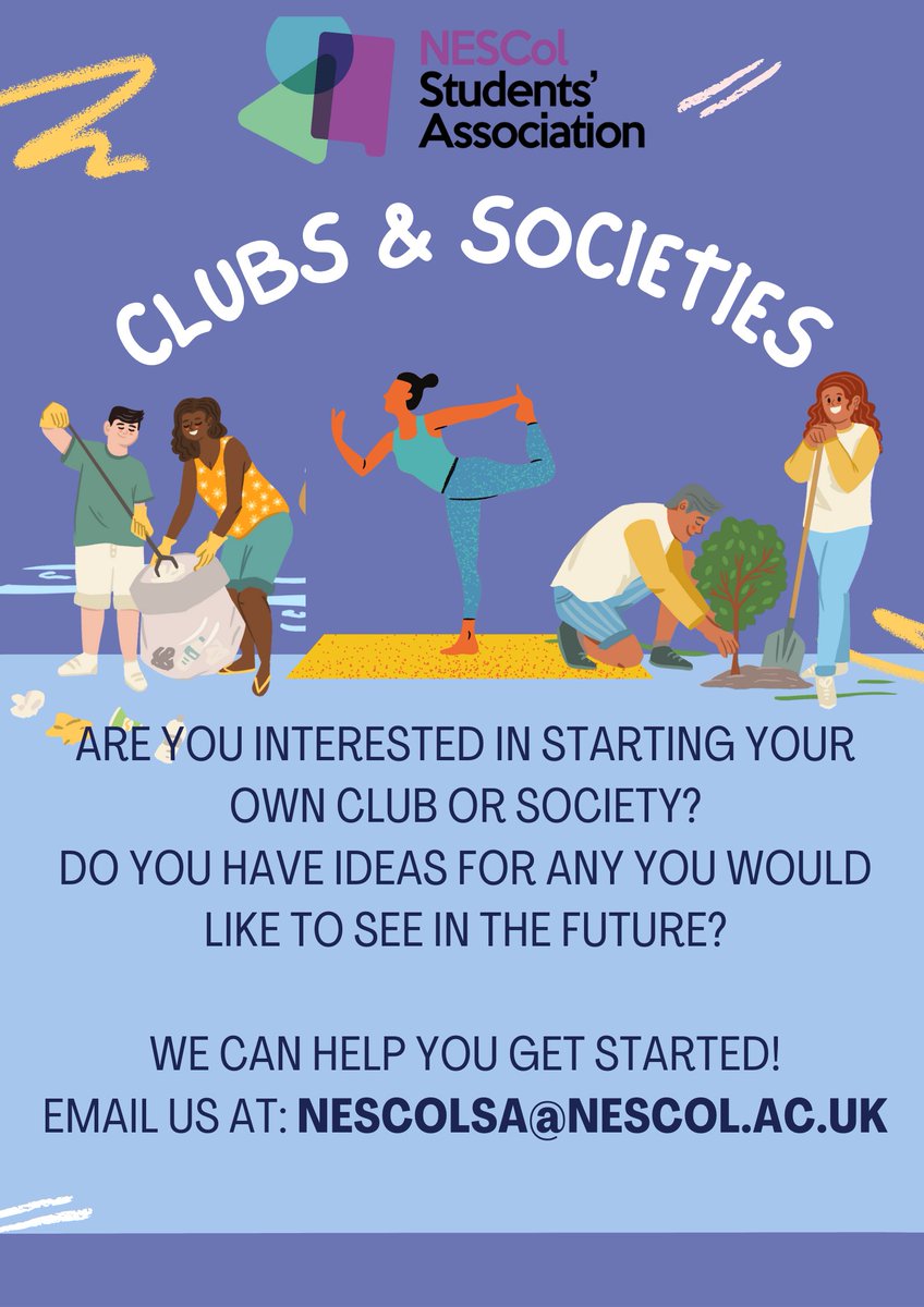 Here is a reminder on how to set up a club or a society! We also have a list of all the clubs on MyNescol under the Students' Assocation tab in Get Involved