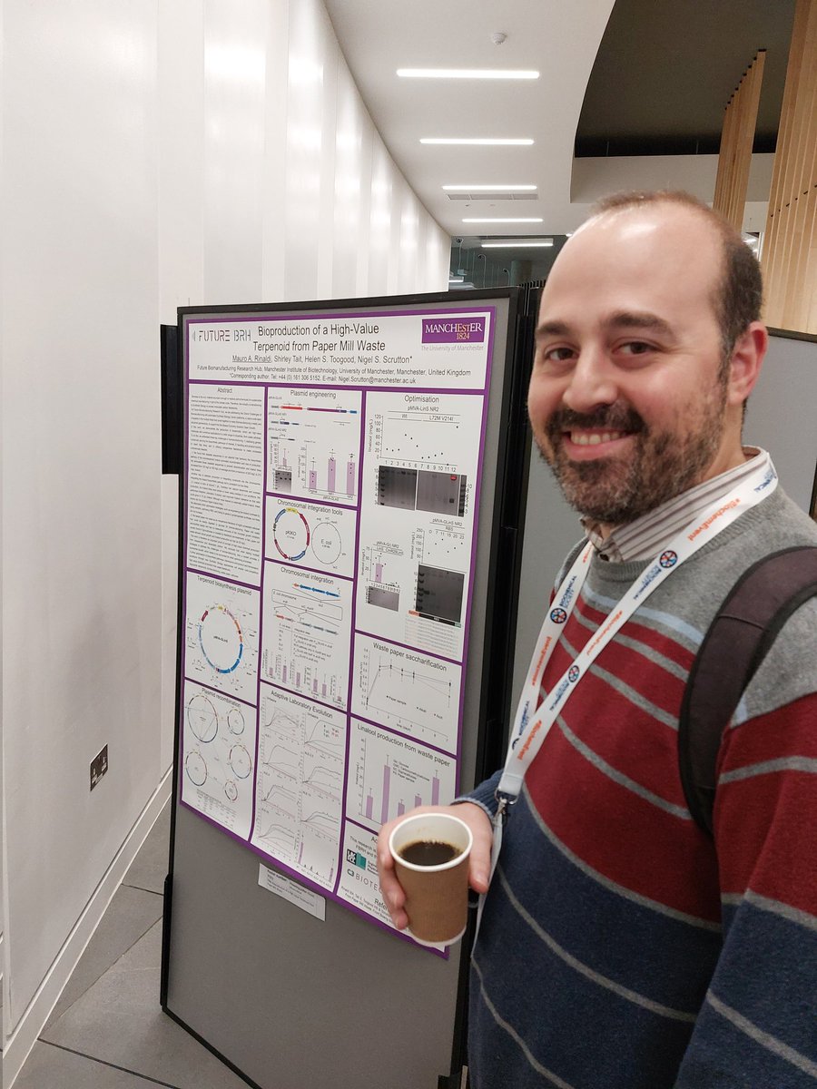 cfpsmatt's tweet photo. @MauroRin85 presenting his poster on terprene production at the UK Synthetic Biology conference 2022. #biochemevent #syntheticbiology @UoMMIB @FutureBRH https://t.co/V5akHWpgzD