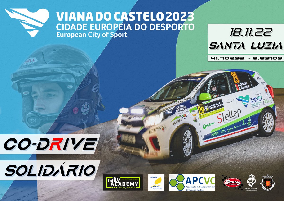 Olá!
Dia 18 vamos ter o evento Co-Drive Solidário em Santa Luzia. Espero que apareçam se juntem a nós neste encontro dedicado à solidariedade. Mais está para chegar! Um bem-haja 🙏
#vianadocastelo #sentirviana #vianaced2023 #acesportugal #aceseurope #ipdj #teamricardomarques