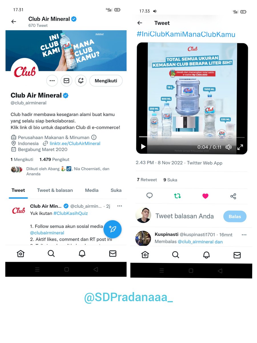 SDPradanaaa_'s tweet photo. @club_airmineral @ClubAirMineral Jadi total keseluruhan air mineral Club jika di gabungkan adalah :  21 Liter 570 ML / 21.570 ML ✓

#ClubKasihQuiz 
#IniClubKamiManaClubKamu

Hey @abang_zuhri @Rasyaabcd @itmezky @Andrian_1994 @febrianynatasya  yuk follow all sosmed @club_airmineral dan ramaikan giveaway nya😇 https://t.co/2BkbCHPsiP