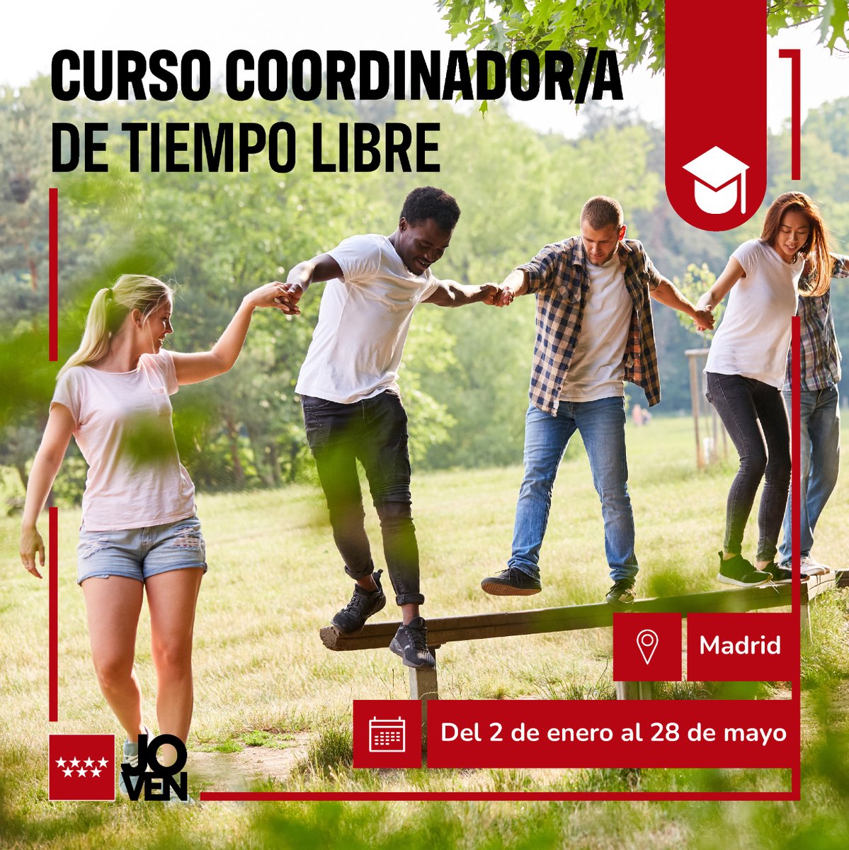 juventudcmadrid's tweet photo. 🎓 #Curso semipresencial de Coordinador/a de Tiempo Libre, de @escuelaescalera 
 
⏰ Sábados y domingos, de 10 a 15h
🖥 16 horas online (6 sábados por la tarde)
 
🔗 https://t.co/2oEqPLTTD2
 
#Juventud @ComunidadMadrid https://t.co/C1VhzWXA6v