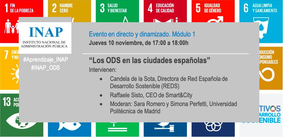 "Los ODS en las ciudades españolas" es el primer evento de la experiencia de aprendizaje dinamizada "La Agenda 2030 y los #ODS  en las AAPP"

📅 Jueves 10 de noviembre a las 17h

#INAP_ODS #Aprendizaje_INAP 

📹En directo en: youtube.com/watch?v=tWirE1…