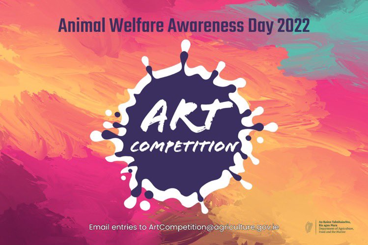 📢Attention pupils and teachers

🎨Our children’s #art competition for #AnimalWelfare Awareness Day is now open

👩‍🎨👨‍🎨Pupils aged from 10 to 12 can draw their favourite animal and email it to ArtCompetition@agriculture.gov.ie by November 21

✍️Apply gov.ie/en/publication…
#AWAD22