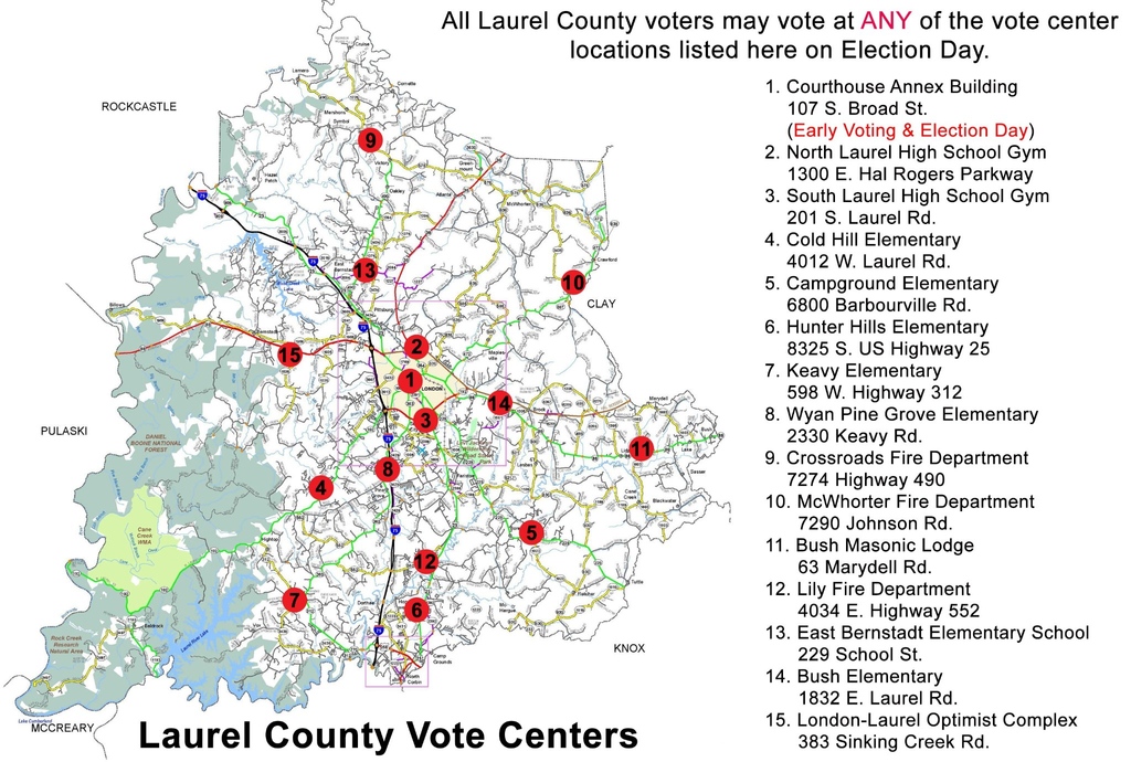 VoteRandallW's tweet photo. Election Day is here!

There are 15 voting centers in Laurel County. If you haven't voted yet, please go to any of the locations attached and #VoteRandallWeddleForMayor. 

Polls open 6am-6pm

London will not wait another second to reach its full potential. 

#VoteRandallWeddle https://t.co/c5FvLyLsiU
