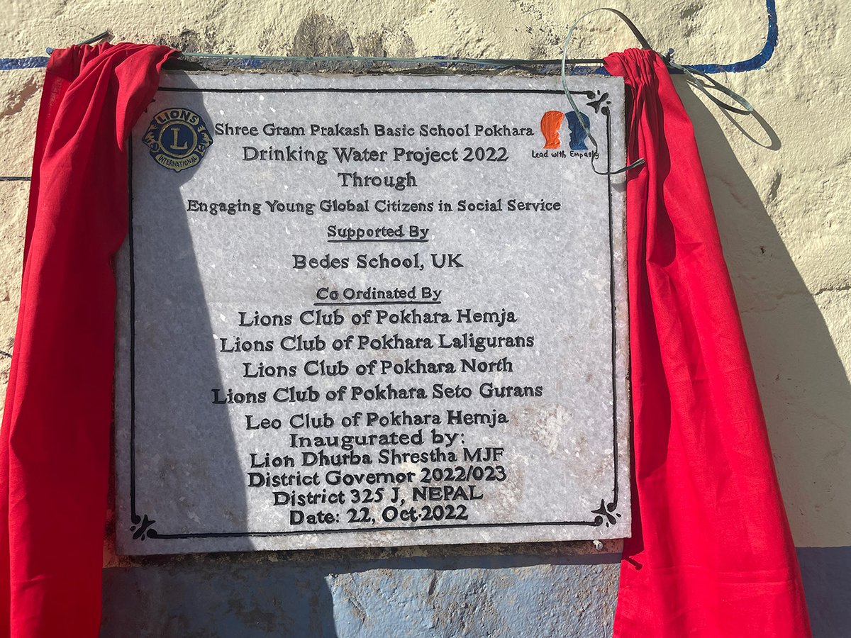 bedesnews's tweet photo. Some of our pupils completed a @GlobalActionLtd community project in Nepal during the summer. They helped install a water tank at a school north of Pokhara. The handover programme happened very recently, and they have now put a wonderful commemorative plaque on the wall. https://t.co/yCic8CeopN