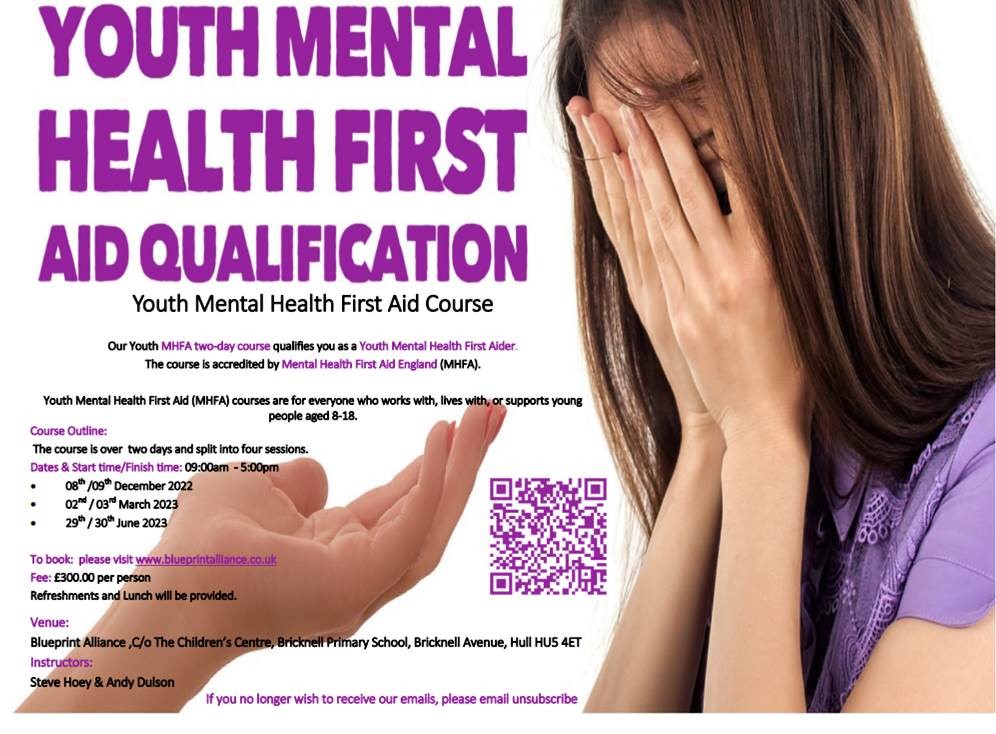Are you looking for an exciting CPD course this year?

We still have places available for December 2022.

Please click on the link for more information or book yourself on this brilliant Youth Mental Health First Aid Course.  

ow.ly/JMkO50KVArx