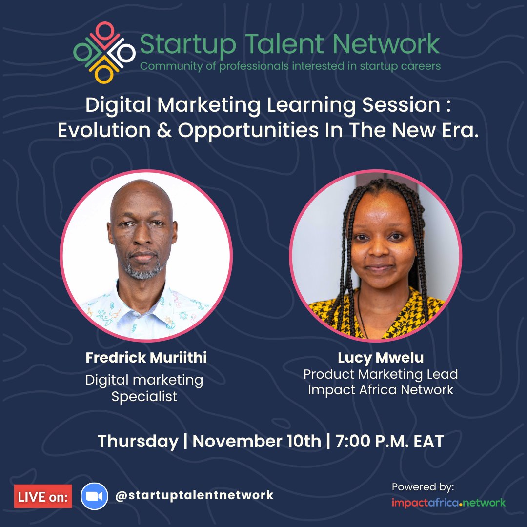 STNetworkTweets's tweet photo. What would it take to nail digital marketing &amp; Own your brand?

On Thursday, 10Nov, 7PM , Startup Talent is hosting a virtual learning session on Digital Marketing where we'll aide you to adress all your digital marketing needs, plus learn!

Register: https://t.co/XZYp3PBY4z https://t.co/M957S2M0Fg