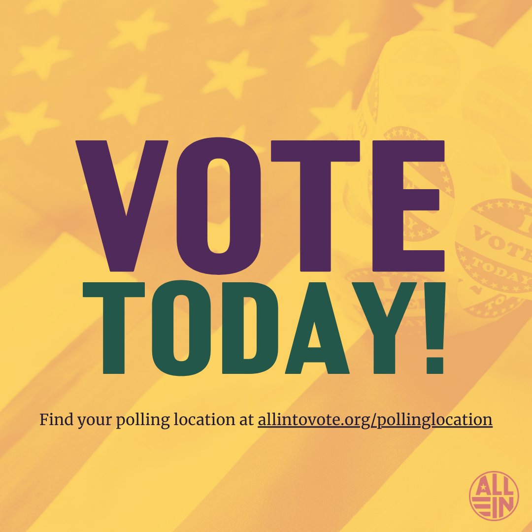 Today is the *final day* to cast your ballot. If you haven’t voted already, be sure to vote TODAY before your polling location closes. If you’re in line when your polling location closes DO NOT LEAVE. You have the right to cast your ballot. 🗳 #AllInToVote
