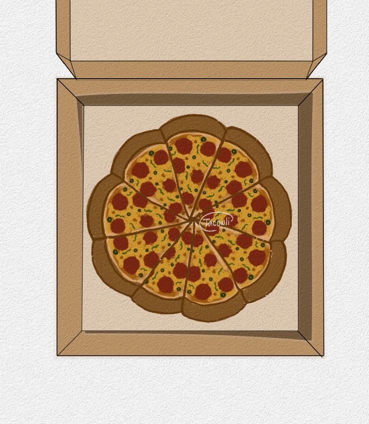 tacowli's tweet photo. Pizza in a box 🍕📦???

#pizza #artistsontwitter #Artists #art #artph #tacowli #digitalart #digitalpainting https://t.co/zoTlNQaN1f