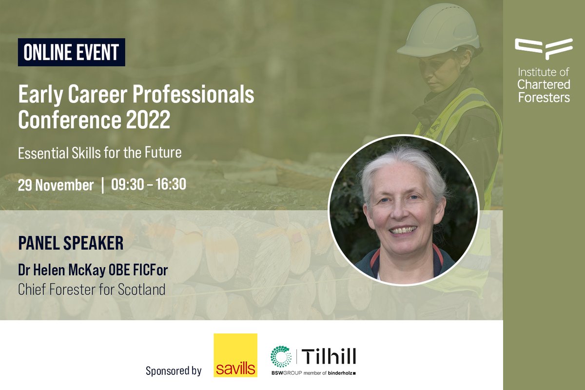 Green careers are vital for a sustainable future.

Join our virtual conference on 29 November to hear about pathways into forestry and arboriculture from the Chief Forester for Scotland, Dr Helen McKay OBE FICFor.

Find out more &amp; book: bit.ly/3S4Sym6

#GreenCareersWeek