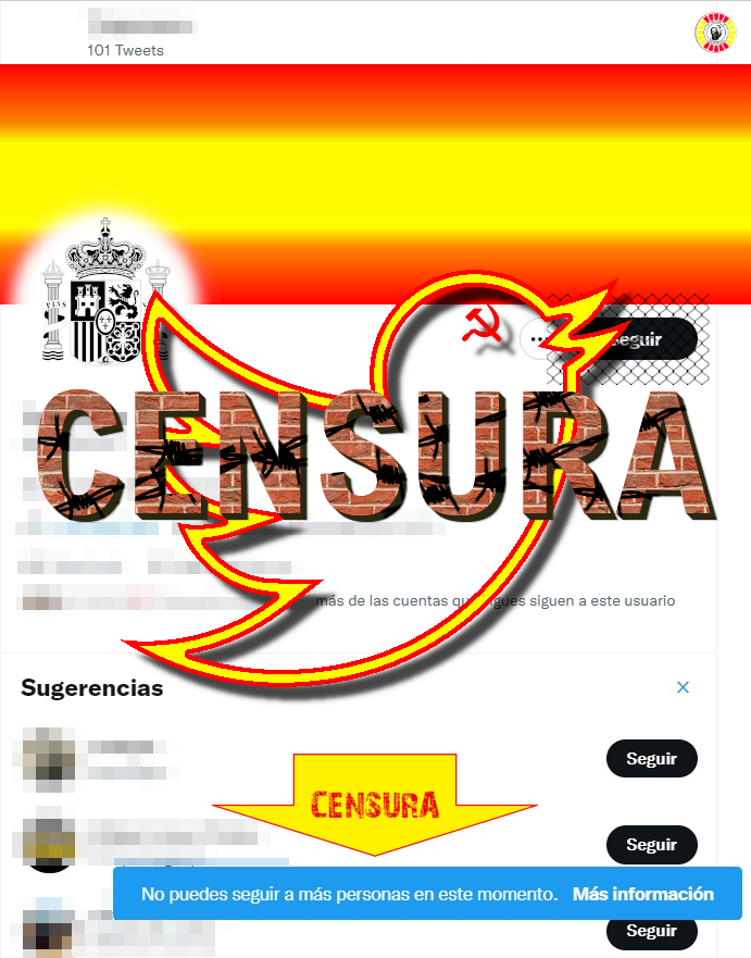 MonacoDiabolico's tweet image. A día de hoy 08/11/2022, una vez más, el algoritmo sectario de @TwitterEspana, no ve aceptable que mi perfil pueda progresar. Por ser contrario a los dogmas de la ideología más tirana y genocida del mundo el SOCIALCOMUNISMO.
No me permite seguir otros usuarios y resta seguidores.