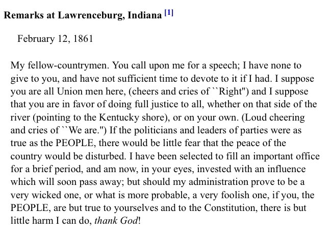 NPRinskeep's tweet image. In 1861, Lincoln spoke in my home state and tried to reassure people upset by his election.