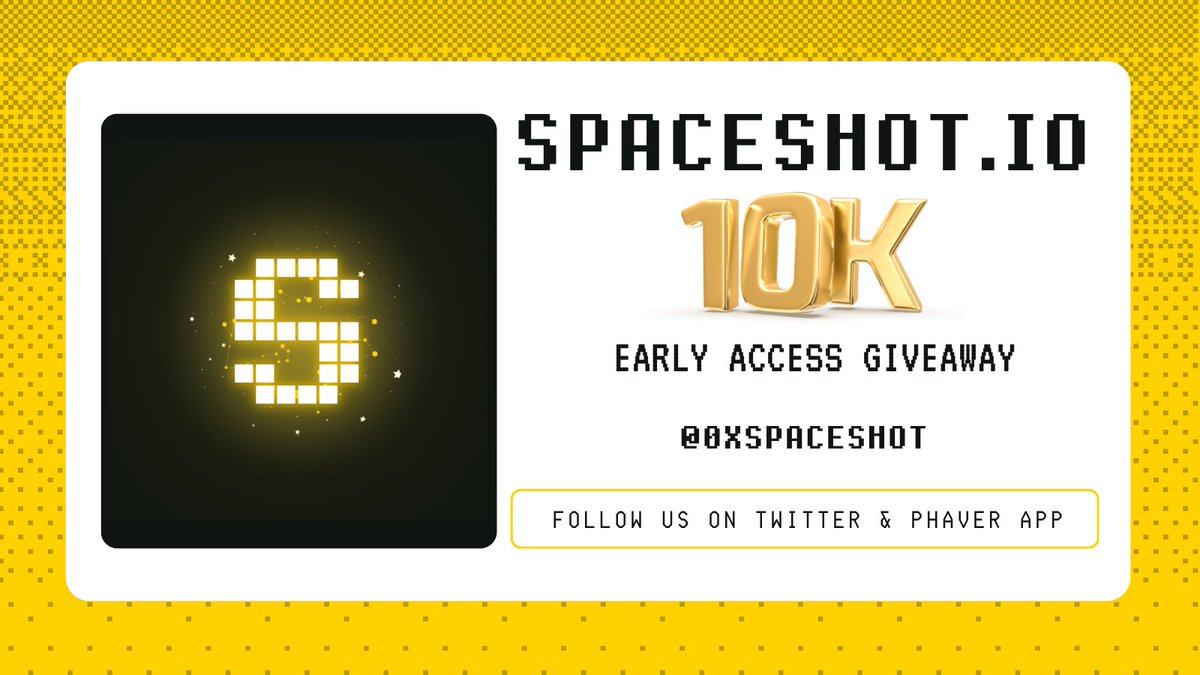 We're increasing the #EarlyAccess slot from 1000 to 10000 due to heavy engagement! 

Get in on the action now and secure your spot!

🎉EARLY ACCESS GIVEAWAY🎉

Entry:
 1⃣Follow <a href="/0xSpaceShot/">SPACESHOT</a> 
 2⃣Like + RT and Tag 3 friends 
 3⃣Fill: forms.gle/9yc7rddumndkqB…

#P2E #SHM #Web3