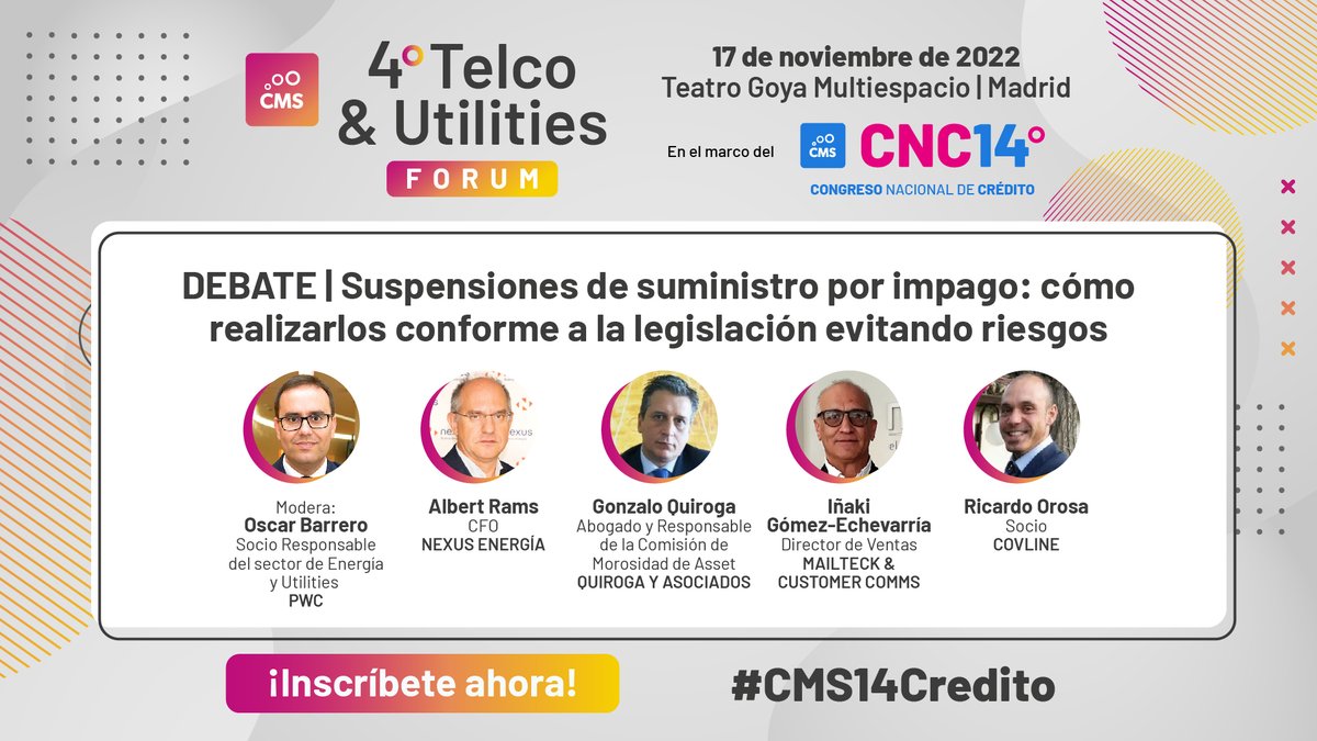 ¡Cita en el #CNC14 organizado por @CMSPeople!

Disponemos de invitaciones limitadas para empresas del sector #Utilities &amp; #Energy. Solicítanos la tuya en invitacionescms@covline.es 📧.

ℹ️ Más info sobre el congreso en lnkd.in/dmUqcd4h.

#CMS14Credito