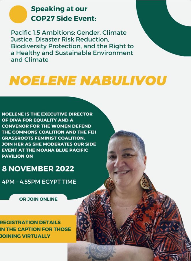 pacfemcop's tweet photo. JOIN US AT:
#MoanaBluePacific Pavilion, #COP27  Sharm-El-Sheikh
Tues 8 Nov 4pm Cairo time! 
Register here: https://t.co/75g8Tu4xxM

TO CHANGE EVERYTHING, IT TAKES EVERYONE!

#PIFA4CJsei #COP27Pacific #AOSISFire 
@cop27pacific https://t.co/skgRkqPvH7