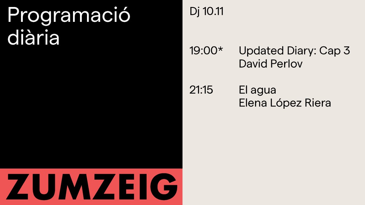 ZumzeigCinema's tweet photo. Dijous al #Zumzeig โญ๏ธ
#UpdatedDiary Cap 3. Perlov finalitza aquests diaris amb el seu retorn a Brasil ๐ค
#ElAgua Una rondalla sobre un petit poble i una misteriosa llegenda ๐ง
๐๏ธ https://t.co/sAMmjCnkge https://t.co/n8TGxpFmmb