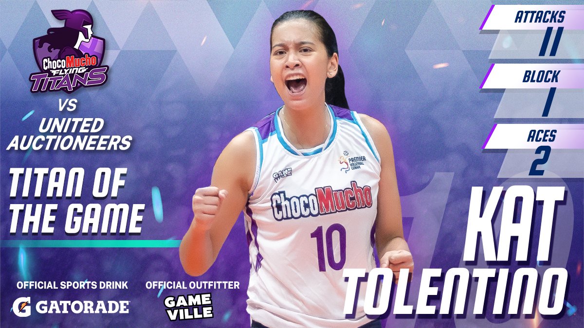 CMFlyingTitans's tweet photo. Back on track and ready for more! “The Hurricane” have made landfall in Araneta! Kat Tolentino got the nerves of steel, especially on crucial games! ​

Our Titan of the Game, Kat Tolentino (@katrinatolentino10)!​
​
#PVL2022 #PVLReinforced2022 #ChocoMucho #FlyingTitans #TitanPride https://t.co/6bsryIaGoP