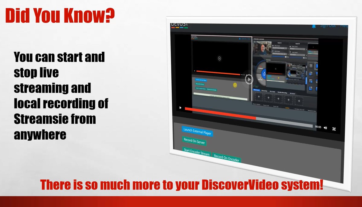 DiscoverVideo1's tweet image. Control a live Streamsie recording from anywhere.  This video shows you how to control live streaming locally or remotely through the Streamsie software encoder. #SoftwareEncoder #RemoteStreaming #EnterpriseVideo
Watch Demo: 1l.ink/GTZLSQT