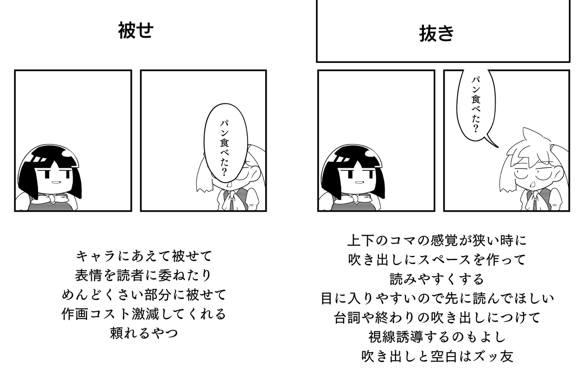 個人的な漫画に使ってて思った
吹き出しとコマとの関係性メモ
位置や空白を少し足すだけで台詞の読みやすさと
目につきやすさがダンチになるから楽しいね
台詞サイズは全て同じです

(1/2) 
