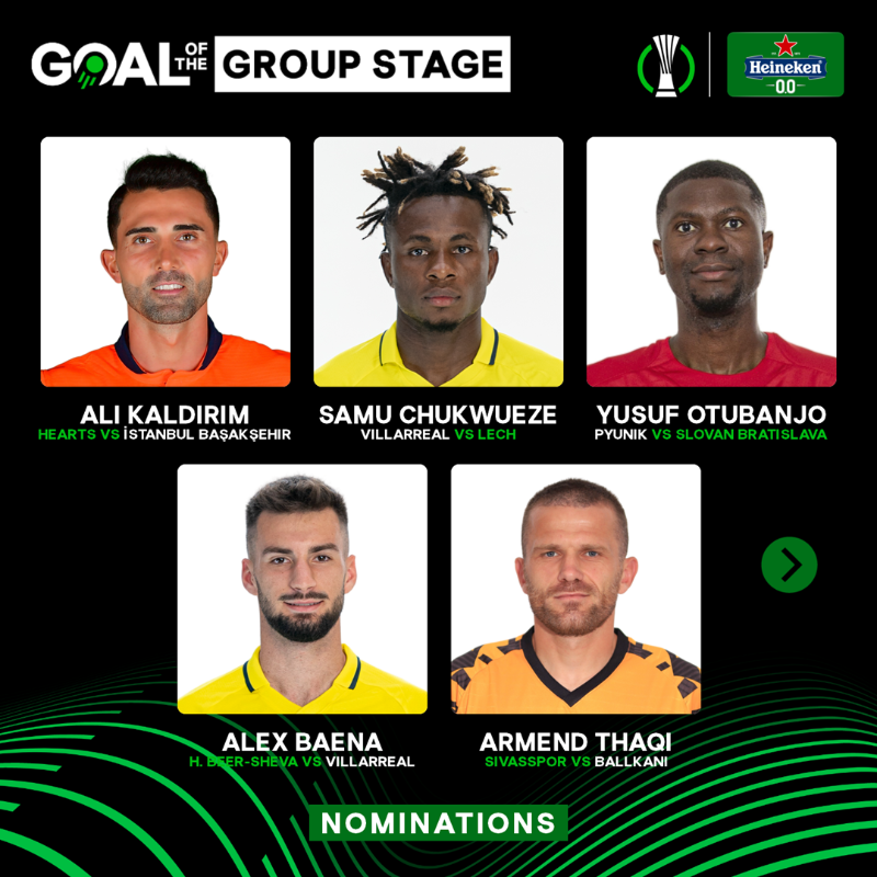 Conf_League's tweet photo. ๐จ 1 day left to vote!
โฝ๏ธ Who should take the Goal of the Group Stage title? ๐
@Heineken | #UECLGOTGS | #UECL