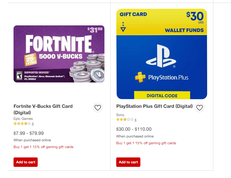 Video Game Gift Card Deals Buy 1 Get 1 15% Off!