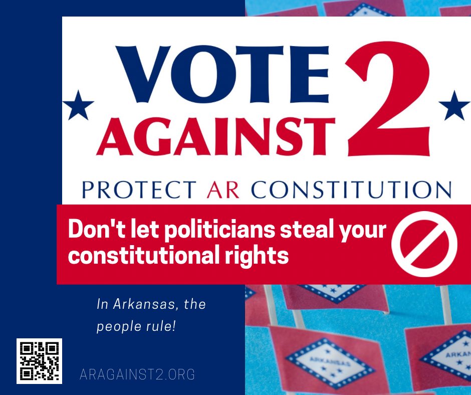 VoteAgainst2's tweet image. Vote AGAINST Issue 2 today. Polls are open until 7:30pm. Don’t let hypocritical politicians, lobbyists, &amp;amp; special interests who are funded by out-of-state money steal your power. Protect our constitution &amp;amp; majority rule. 
#arpx #ar #vote #against2