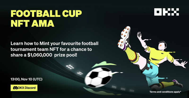 okx's tweet photo. 🗣️ Join @OKX Football Cup NFT AMA ⚽️

✅ Find out how to mint a free #NFT to win a share of $1,060,000! 💰
✅ RT and share 200 NFT Minting rewards 🎁 during the AMA

Details 👇