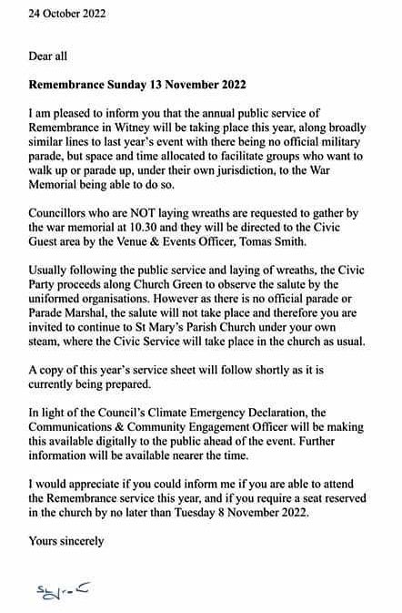 Yet again Labour led #Witney Town Council have scrapped the Remembrance Day parade for no other  reason than it’s the same as last year. A pathetic response from the same local authority that only allocated £1k to the Queen’s Jubilee. They don’t care! #RBL #PoppyAppeal