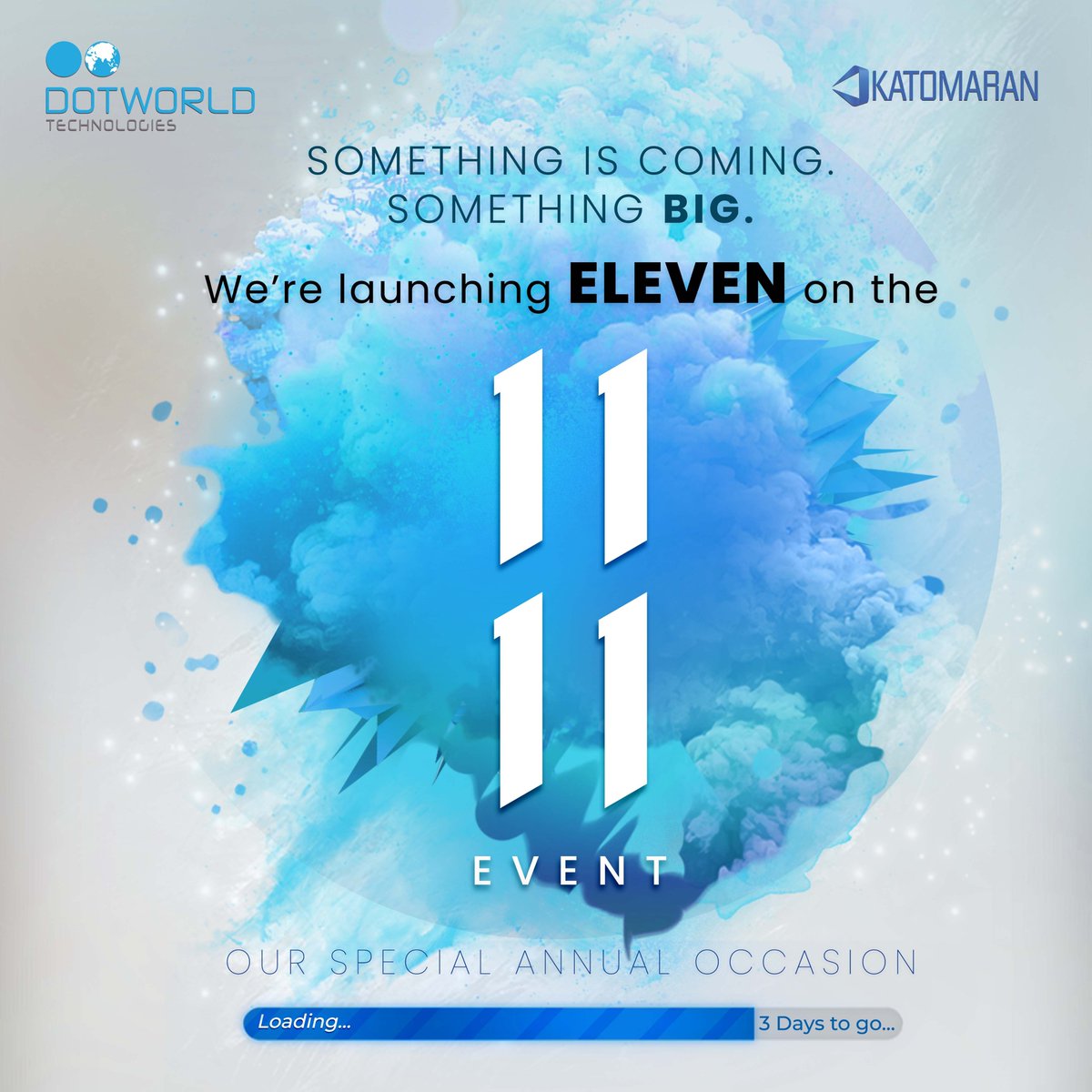 DotworldIndia's tweet photo. 3 days to go…

Something is coming. Something BIG.

We’re launching loads of brand new stuff on the 11.11 event, our special annual occasion.

Want to know more?
Follow us on social media and stay tuned.

#entrepreneurship #comingsoon #progress #event #Dotworld #Katomaran https://t.co/HZf9ijeQgk
