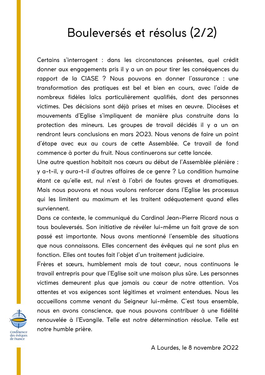 Mgr_EMB's tweet photo. Nous évêques avons voulu vous adresser une lettre. Acceptez de la lire et d’y entendre parler notre cœur et notre responsabilité. Le chemin pour guérir les bouleversements, les colères, les inquiétudes sera long. Nous osons croire qu’il vaut la peine, nous y sommes engagés. https://t.co/bsyfM84LEx