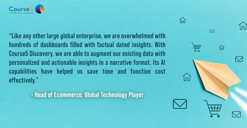 C5iai's tweet image. #eCommerce is projected to boom at a CAGR of 15.1% by 2030. Find out how #Course5Discovery can help you stay ahead of the curve. Book a demo: bit.ly/3hrJCtp
#Course5ToTransformation #Course5i #Course5AI ​
#Course5Analytics #TransformativeIntelligence #AI #analytics