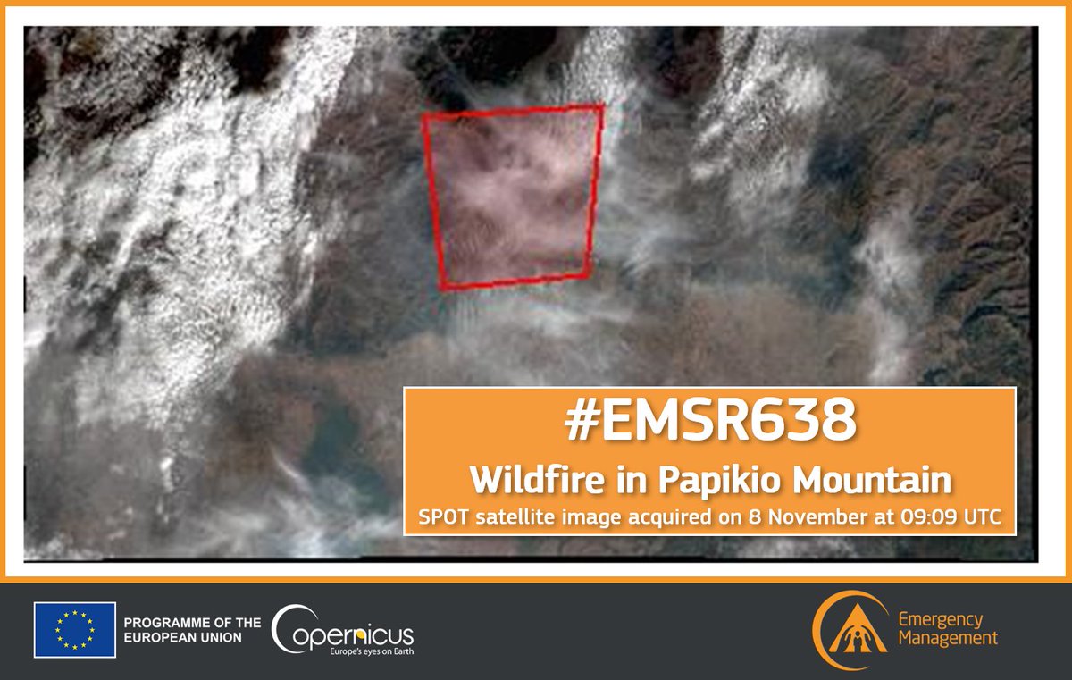 CopernicusEMS's tweet photo. #EMSR638 #Wildfire🔥 in #Papikio Mountain🇬🇷🇧🇬
Our #RapidMappingTeam remains unable to produce an updated Monitoring Product as today's VHR 🛰️ imagery is again cloudy☁️
👇"QuickLook" visualisation
More at
🔗https://t.co/fxaZjFbTQm https://t.co/rQiX2RkKZa