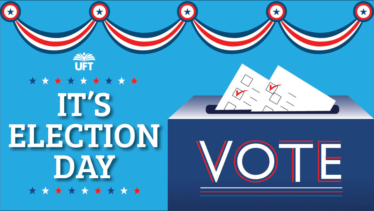 UFT's tweet photo. Polls are open! Vote! https://t.co/35UTJrIwOf