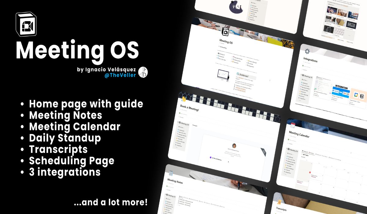 Meeting OS 💼
<a href="/NotionHQ/">Notion</a>

▶ Capture and Manage your Meetings with this simple notion template

👨‍💻 - Ignacio Velasquez Franco
🔗 - ow.ly/4q9k50LvUEE
⏺ - ow.ly/BlaG50LvUEF

#notiontwt  #notiontemplate #Notion