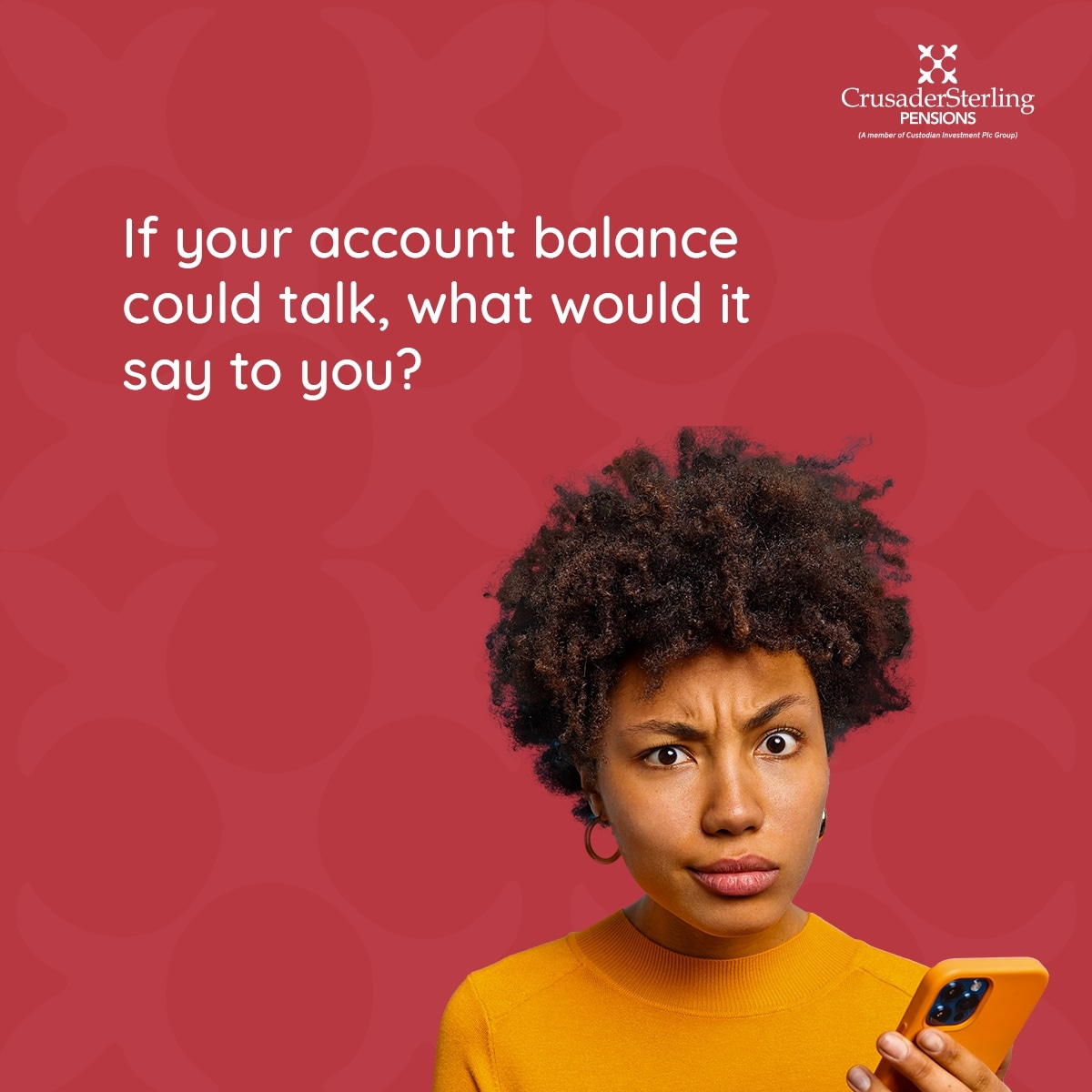 CSPensions's tweet photo. Imagine your account balance could speak, would it be happy with you and say something nice?
Letβs hear what itβll have to say in the comments. ππΎ
#CrusaderSterlingPensions #SwitchUpToValue #LifeOfValue #BeTheRealMVP #FinancialIndependence https://t.co/Wg2ityn8aA