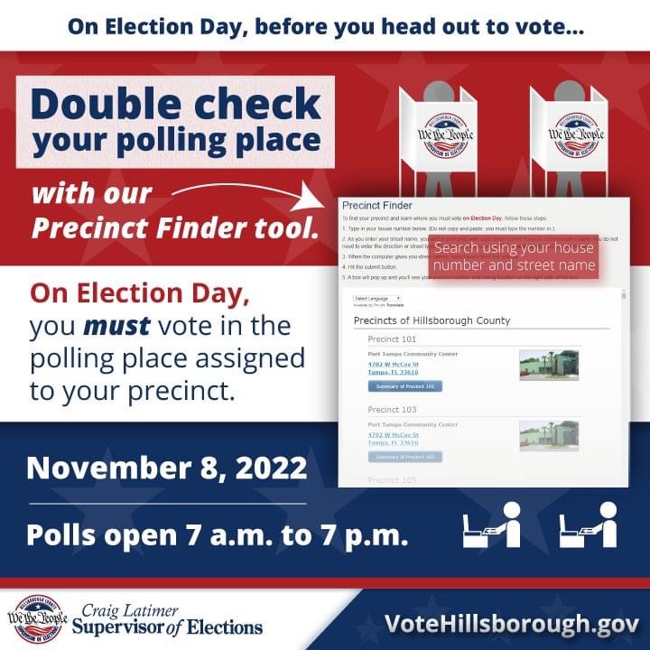 CityofTampa's tweet photo. It’s Election Day! 🇺🇸 Make your vote count by casting your ballot. 🗳

The polls are open from 7AM - 7PM TODAY (11/8). If you are voting today, you MUST vote at your assigned polling place. 

Find your voting location and check your registration status at https://t.co/ZWteqPLt4y https://t.co/HJOwLdwfum