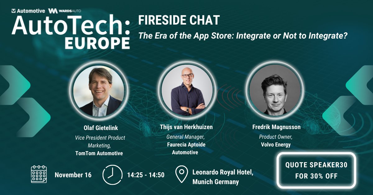 appningbyforvia's tweet image. We&apos;re excited to announce that next week our General Manager, Thijs van Herkhuizen, will be present at the AutoTech: Europe event and will be speaking at the &quot;The Era of the App Store: Integrate or Not to Integrate?&quot; session.

Feel free to reach out to connect. #AutoTechEurope