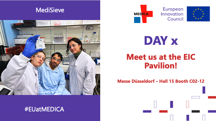 🚀Off to #MEDICA2022 with the #EUeic
Overseas Trade Fairs Programme 2.0!
Do not miss the chance to visit us at the EIC
Pavilion &amp; discover MediSieve! (Hall 15 Booth C02-12)
#EUatMEDICA <a href="/EUeic/">European Innovation Council</a> <a href="/MEDICATradeFair/">MEDICA</a> <a href="/EU_EISMEA/">EISMEA</a> <a href="/EUdelegationUK/">European Union in the UK</a>