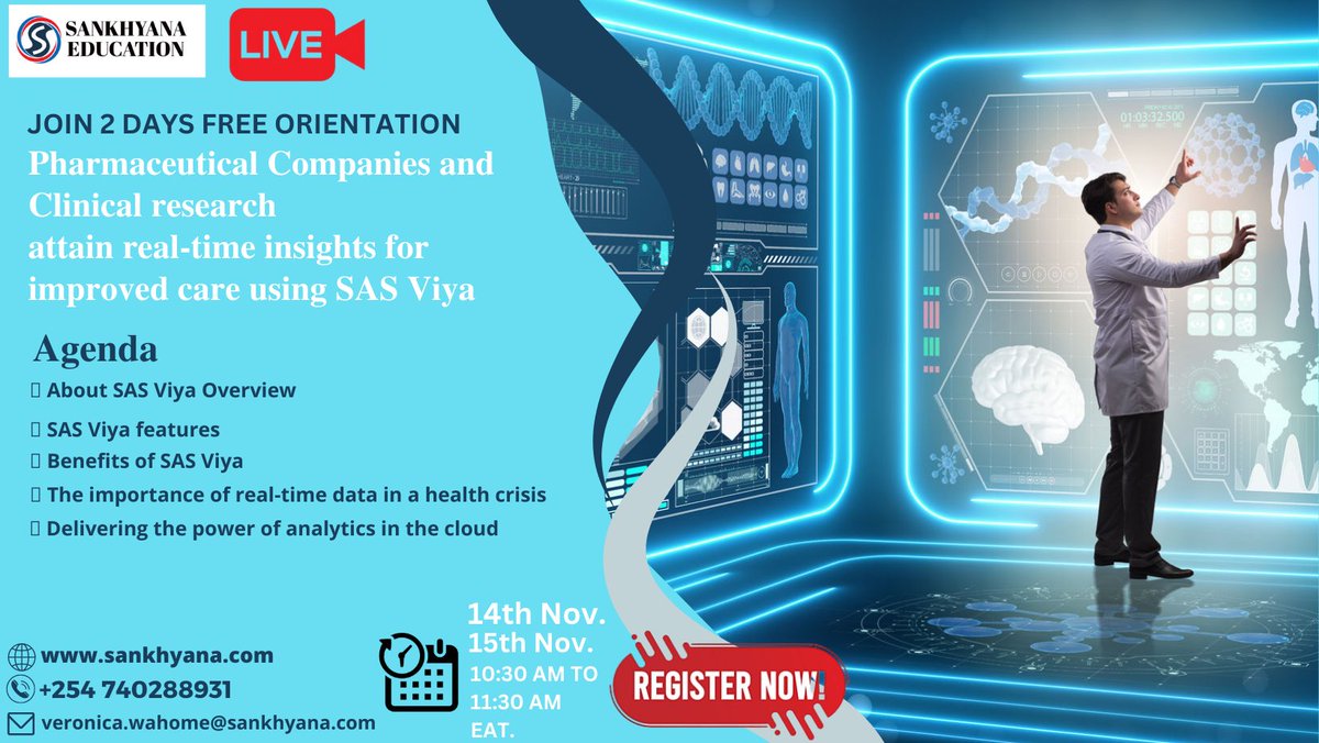 SankhyanaK's tweet image. you are invited to join Our Free 2 Days Orientation
Register here: lnkd.in/grnm6TJe
Contact us: +254 740288931, veronica.wahome@sankhyana.com
#clinicalsasprogrammer #clinicalsas #advancedanalytics #programmer #career #opportunities #career #nairobi #sasprogrammer #kenya