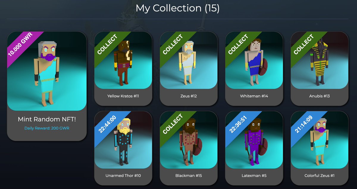 A screenshot from a test NFT collection, that processes the reward pool daily.
