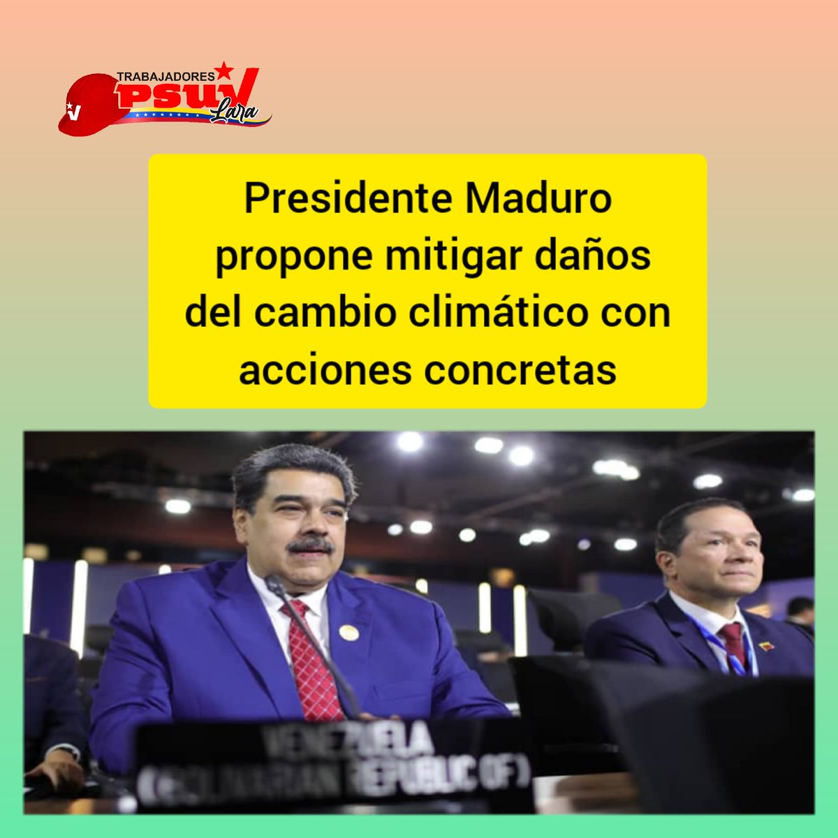 Noti Trabajadores PSUV Lara #08Noviembre

Durante la 27 Conferencia de las Partes de la Convención Marco de las Naciones Unidas sobre el Cambio Climático, el Presidente Maduro propuso mitigar los daños del cambio climático con acciones concretas
#CambiemosElSistema 
<a href="/PartidoPSUV/">PSUV</a>