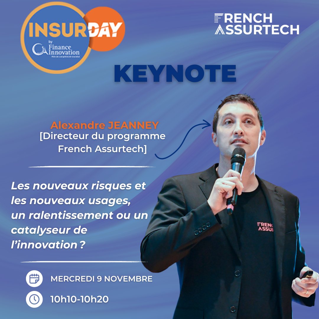 AssurTech_FR's tweet image. On vous a dit qu&apos;@AlexJeanney, Directeur du programme #FrenchAssurtech prenait la parole demain à l&apos;occasion de l&apos;#Insurday, organisé par @financeinnov  Innovation ?

Il interviendra dans le cadre d&apos;une keynote entre 10h10 et 10h20.
Plus d&apos;infos : insurday-by-pfi.fr/programme/