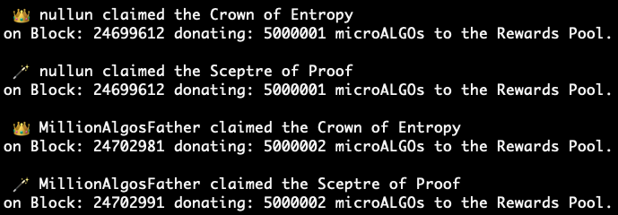 algorealm's tweet photo. 📯 To all the people of @Algorand! 📯

@nullun has been dethroned! This was the shortest reign in @AlgoRealm Dynasty, lasting just for 3379 blocks! 

A new era has just begun!

Glory to @millionalgos, new 👑 Randomic and 🪄 Verifiable Majesty of #Algorand! https://t.co/Gm34oDBAkm