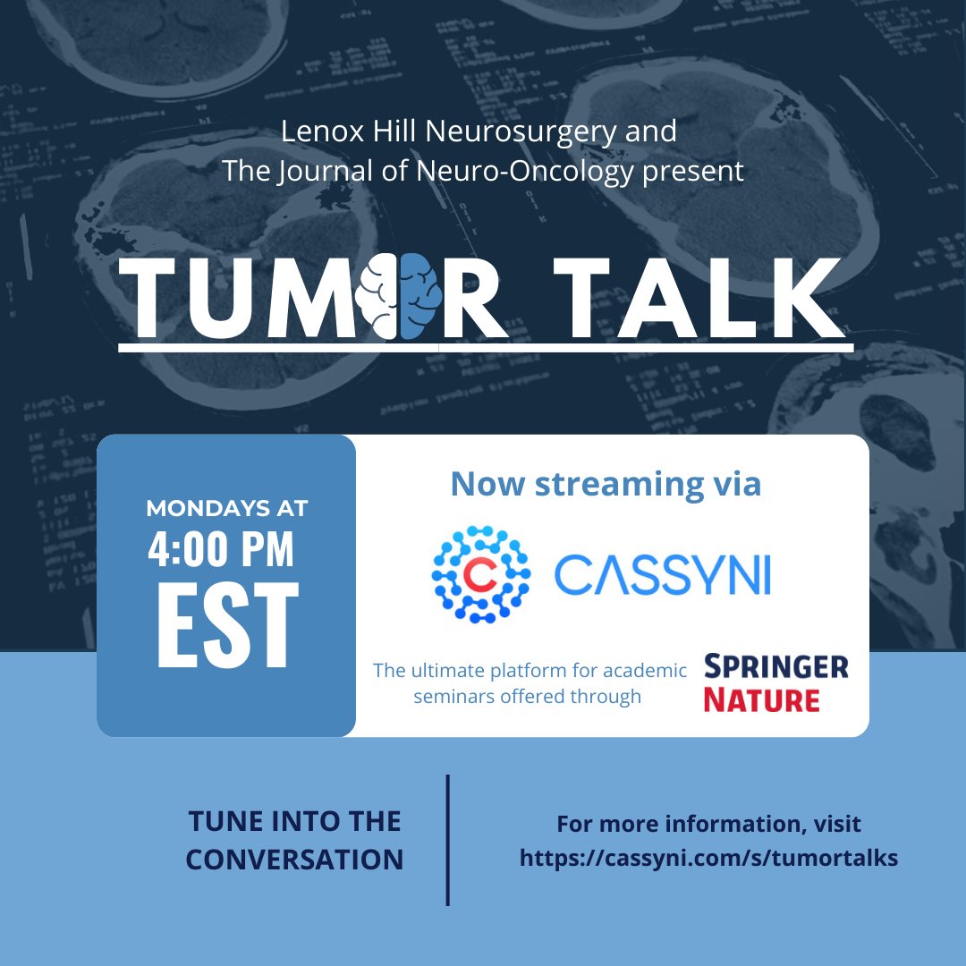 #TumorTalk is changing platforms! Cassyni will allow easier scheduling and subscriptions. In addition - guests will receive a DOI for their presentation. Come watch or come present. Thanks to <a href="/SpringerNature/">Springer Nature</a> , <a href="/jasonpsheehan/">Jason Sheehan</a> and <a href="/JNeurooncol/">Journal of Neuro-Oncology</a>. 🧠🧠🧠
#neurosurgery