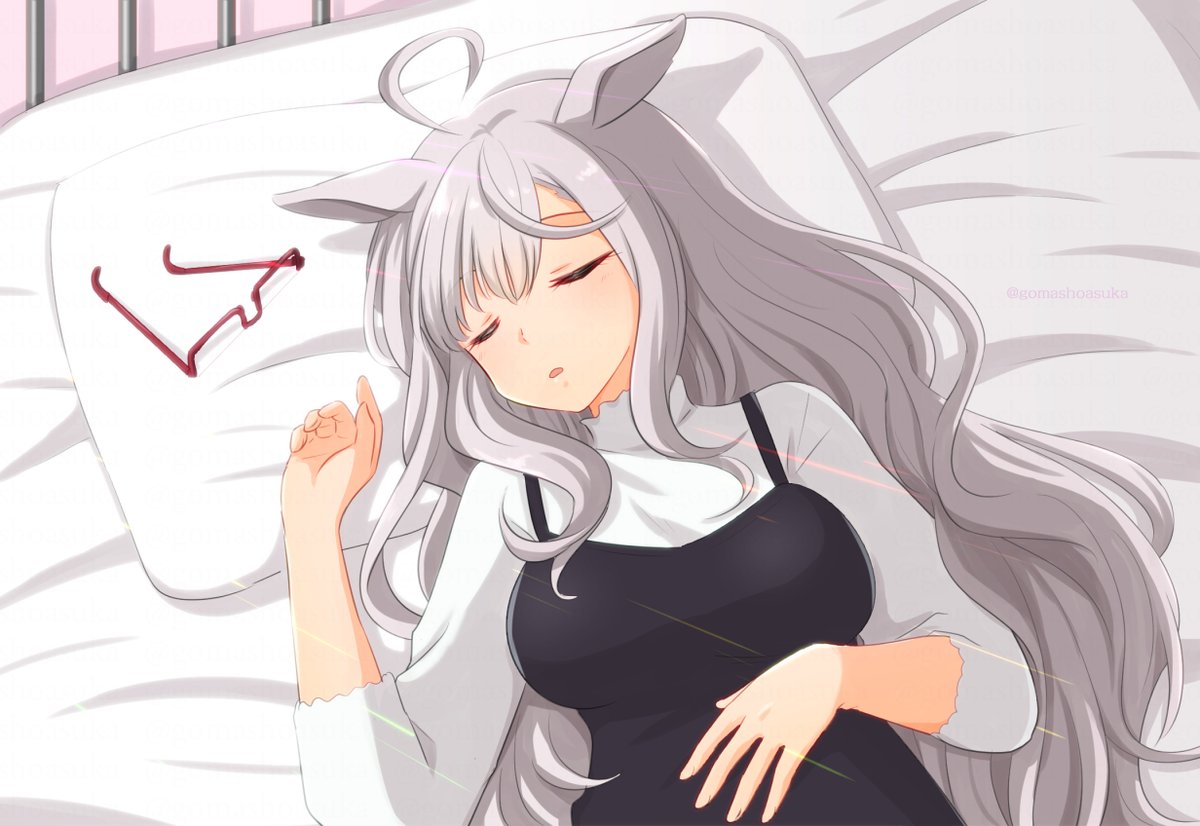 1girl animal ears horse ears solo sleeping long hair ahoge  illustration images