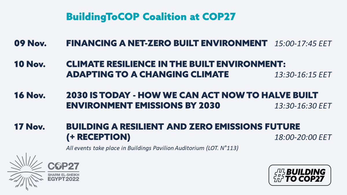 epistogen's tweet photo. #BuildingToCOP27 Coalition at #COP27 is hosting events across the two weeks focused on finance, decarbonisation and resilience &amp; adaptation. 

Info: https://t.co/BE20XzpESm

Full list of built environment events: https://t.co/WhbIAHWA1r

#RacetoZero #Build4Tomorrow https://t.co/QPh6xTgyQB